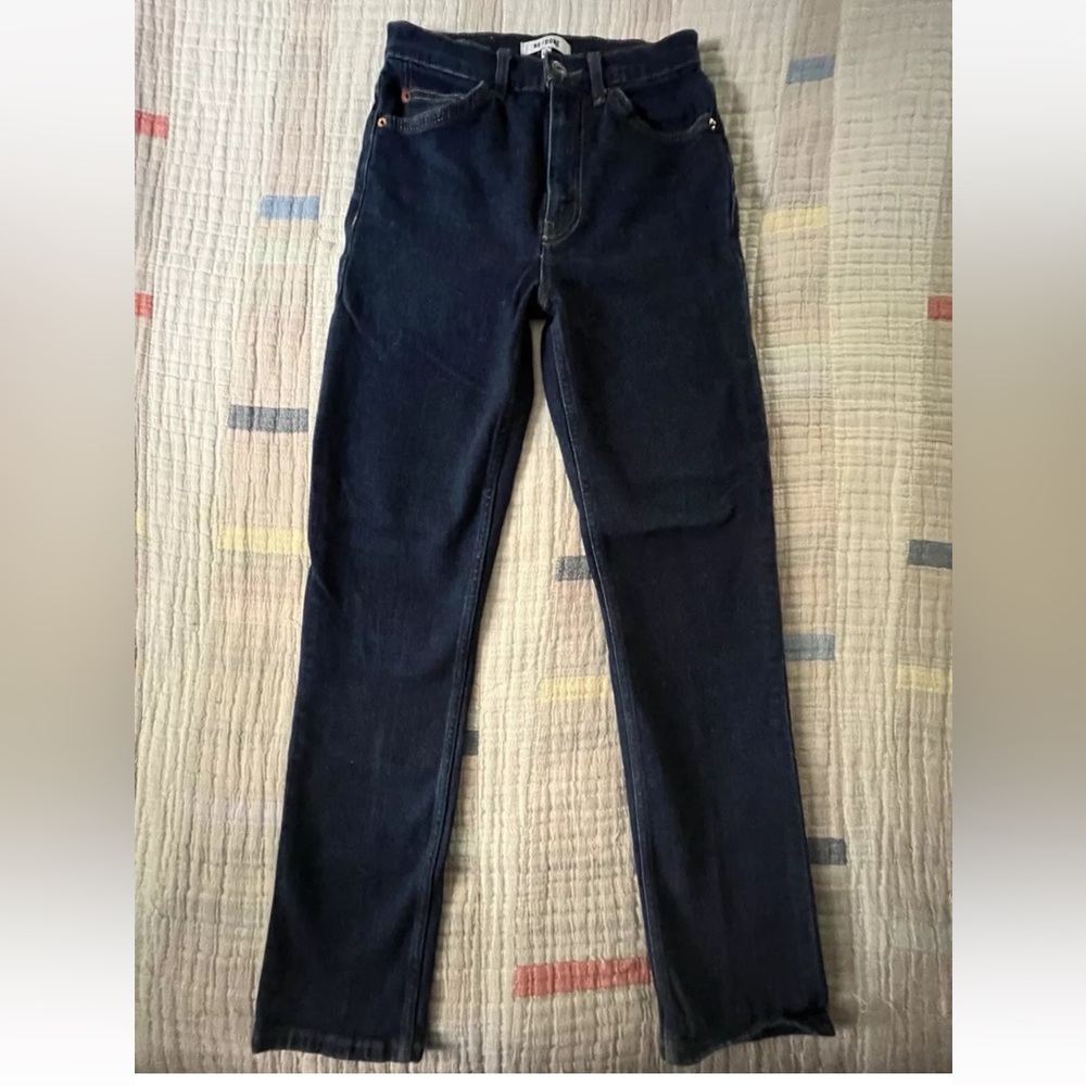 Re/Done dark indigo straight leg high waist jeans size 25